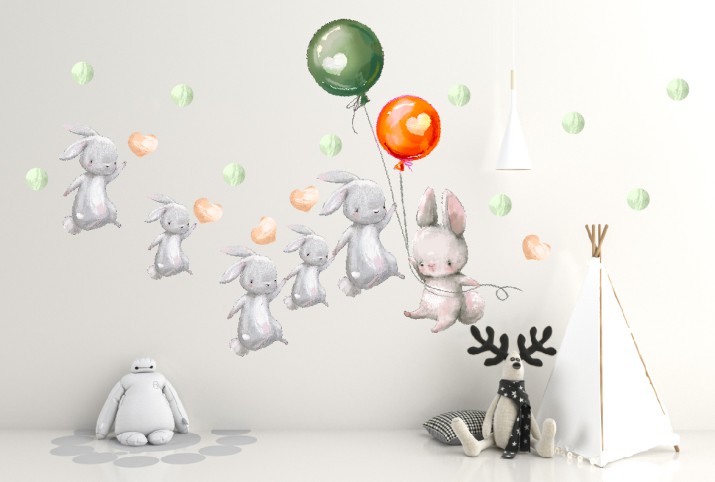 Kolorowe Naklejki dla Dzieci – Króliczki i Balony | Urocza Bajkowa Dekoracja na Ścianę do Pokoju Dziecka, Przedszkola T42041 - zdjęcie 4
