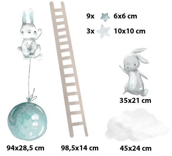 Ozdobne Naklejki na ścianę- Króliczki | Subtelna dekoracja do dziecięcej sypialni T42038 - zdjęcie 2