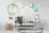 Naklejki ścienne dla dzieci – Króliczek i Balony | Urocza Pastelowa Dekoracja, Błękitne gwiazdki | Ozdoba do przedszkola, żłobka, sypialni dziecka T42049 Naklejkomania - zdjecie 5 - miniatura
