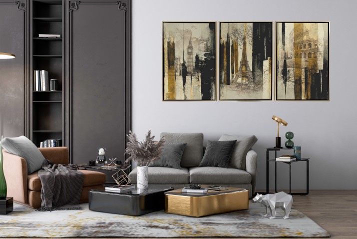 Obrazy w Ramie American Box | Tryptyk na ścianę w eleganckiej oprawie | Dekoracja do luksusowych wnętrz R20708 - zdjęcie 8