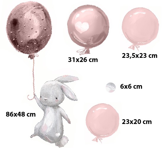Piękne Naklejki Ścienne – Słodki Króliczek z Balonikiem | Bajkowa Dekoracja do Pokoju Dziecięcego | Ozdoba na Ścianę dla dziecka T42044 - zdjęcie 3