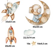 Dziecięce Naklejki na ścianę- Astronauta, rakieta i księżyc | Delikatne akwarele w beżu i błękicie | Subtelna, pastelowa dekoracja dla chłopca T42061 Naklejkomania - zdjecie 3 - miniatura
