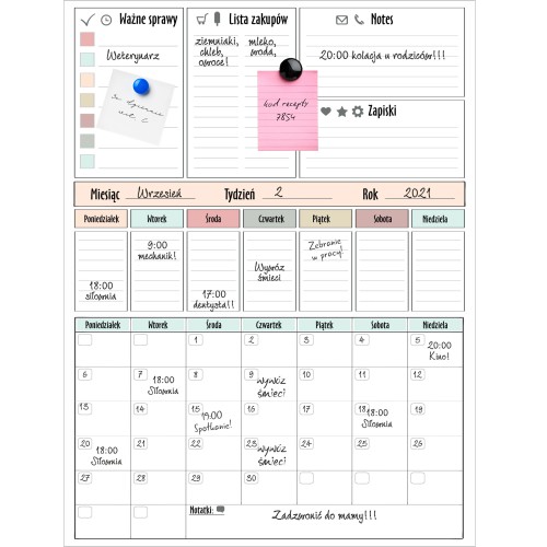 Samoprzylepny Planer ścienny | Tablica magnetyczna suchościeralna | Kalendarz, Terminarz, Harmonogram na ścianę, meble, biurko S4610 Naklejkomania - zdjecie 1