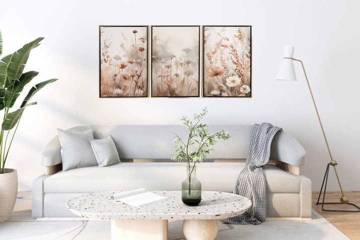 Obrazy w Ramie American Box | Tryptyk na płótnie- akwarelowa łąka | Subtelna, naturalna dekoracja ścienna do wnętrz boho, rustykalnych R20877 - zdjęcie 7