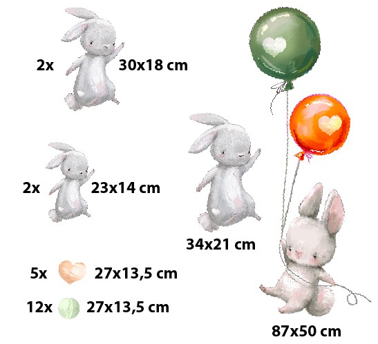 Kolorowe Naklejki dla Dzieci – Króliczki i Balony | Urocza Bajkowa Dekoracja na Ścianę do Pokoju Dziecka, Przedszkola T42041 - zdjęcie 3