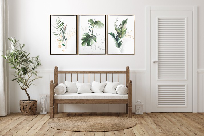 Obrazy w Ramie American Box | Tryptyk na płótnie – Zielone Liście Monstera Boho  | Nowoczesna dekoracja na ścianę R20124 - zdjęcie 8