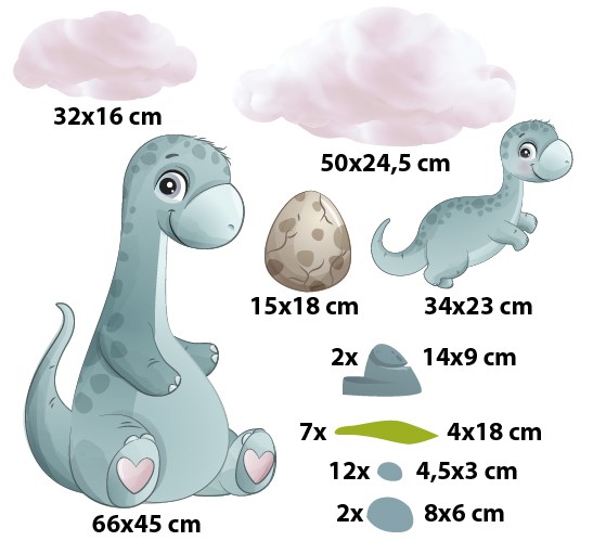 Dziecięca naklejka na ścianę – bajkowe dinozaury | Pastelowe kolory, piękne obrazki do pokoju dziecka T42036 - zdjęcie 2