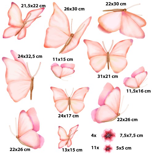 Piękne Naklejki ścienne z motylami i kwiatami | Delikatna dekoracja na ścianę, meble do pokoju dziewczynki | Bajkowa ozdoba do przedszkola T42064 - zdjęcie 2