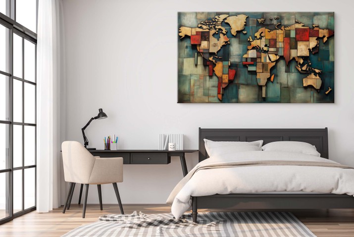 Stylowy Obraz Mapa Świata – Retro Dekoracja Ścienna do Salonu i Biura 81536 - zdjęcie 4