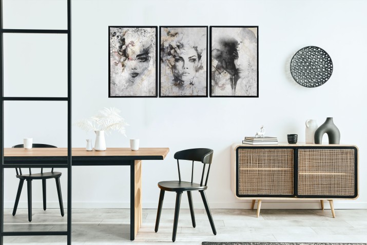 Obrazy w Ramie American Box | Surowy Tryptyk w szarościach i czerni | Dekoracja do nowoczesnego, minimalistycznego wnętrza R20772 - zdjęcie 8