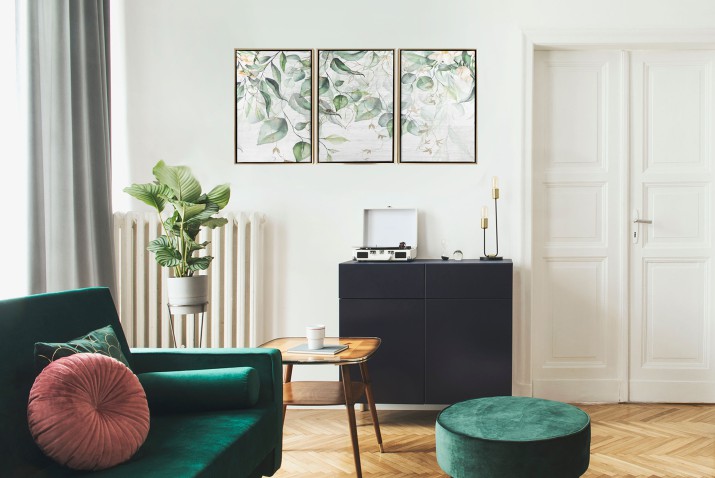 Obrazy w Ramie American Box | Tryptyk na płótnie- Zielone Liście, Rośliny | Ozdoba na ścianę do sypialni boho R20382 - zdjęcie 9