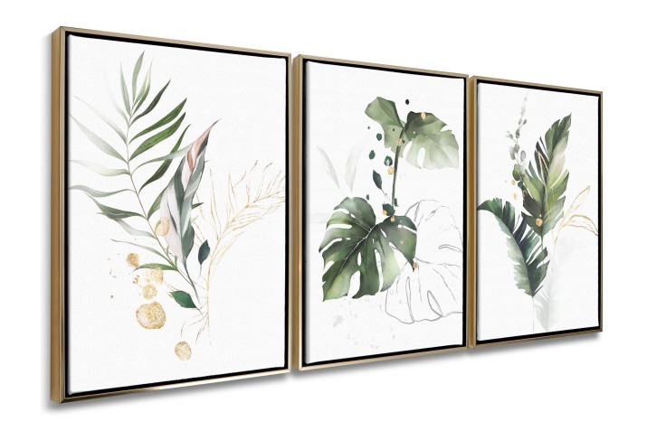 Obrazy w Ramie American Box | Tryptyk na płótnie – Zielone Liście Monstera Boho  | Nowoczesna dekoracja na ścianę R20124 - zdjęcie 2