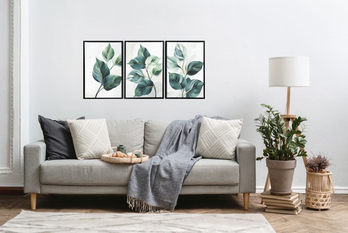 Obrazy w Ramie American Box | Zielone Liście- dekoracja do przytulnej sypialni | Tryptyk w ramie do wnętrz boho, rustykalnych R20840 - zdjęcie 8