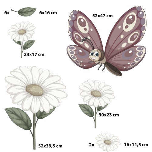Naklejki ścienne – bajkowy motyl i stokrotki | Urocza dekoracja do pokoju dziecka, przedszkola i żłobka T42065 - zdjęcie 2