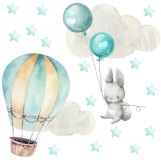 Naklejki ścienne dla dzieci – Króliczek i Balony | Urocza Pastelowa Dekoracja, Błękitne gwiazdki | Ozdoba do przedszkola, żłobka, sypialni dziecka T42049 Naklejkomania - zdjecie 4 - miniatura