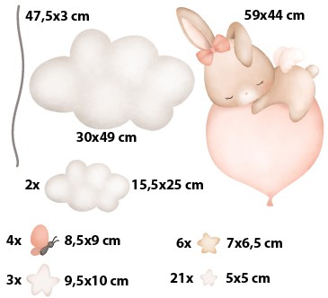 Naklejka ścienna- Pastelowa dekoracja do pokoju dziecka | Króliczek, Gwiazdki, Chmurki dla niemowlaka T42022 - zdjęcie 2