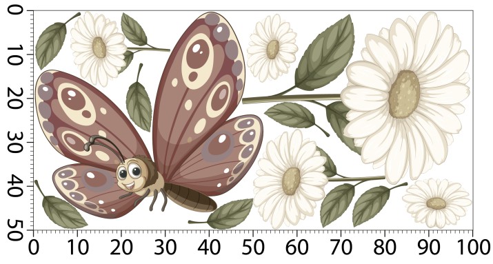 Naklejki ścienne – bajkowy motyl i stokrotki | Urocza dekoracja do pokoju dziecka, przedszkola i żłobka T42065 - zdjęcie 3