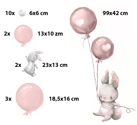 Naklejka na Ścianę do Pokoju Dziecka – Króliczki, Balony i Pastelowe Kropki | Śliczna Dekoracja do Żłobka, Przedszkola T42043 - zdjęcie 3