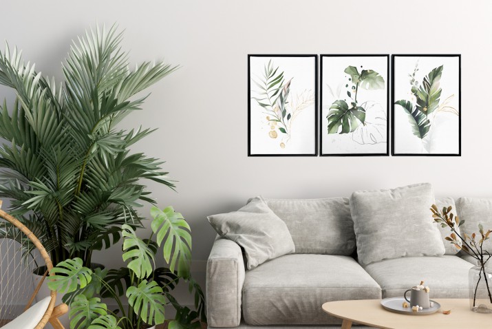 Obrazy w Ramie American Box | Tryptyk na płótnie – Zielone Liście Monstera Boho  | Nowoczesna dekoracja na ścianę R20124 - zdjęcie 7