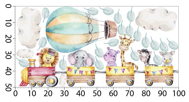 Dziecięce Naklejki na Ścianę – Wesoła Kolejka Safari – Lew, Słonik, Hipopotam, Żyrafa, Zebra i Nosorożec | Zwierzątka w Pociągu T42048 - zdjęcie 3