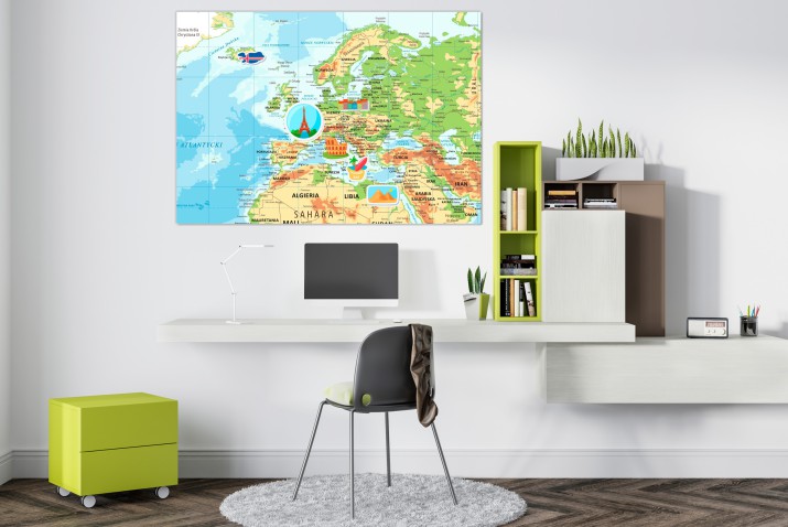 Samoprzylepna Mapa Świata | Tablica na Magnesy dla podróżnika | Mata Magnetyczna- Fizyczna Mapa Świata | Nauka Geografii, Pomoc dydaktyczna do szkoły 67417 - zdjęcie 6