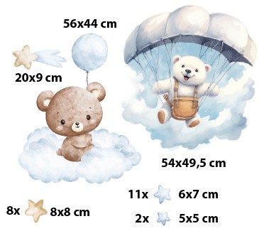 Dziecięce Naklejki na ścianę- Misie w chmurkach | Urocza dekoracja do sypialni niemowlaka | Obrazki ścienne dla dzieci T42027 - zdjęcie 2