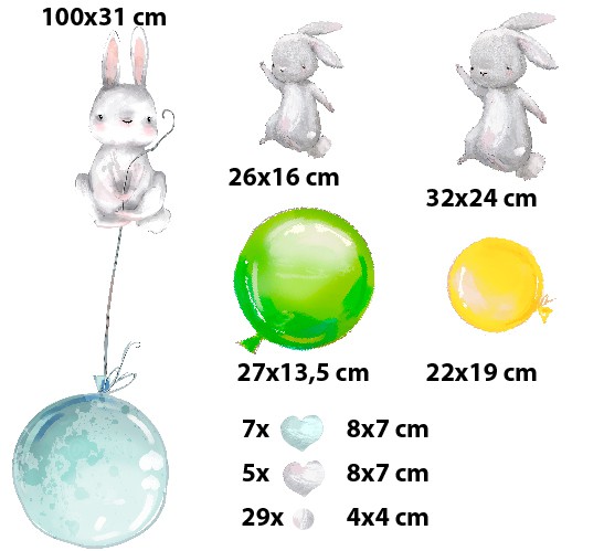 Piękne Naklejki ścienne z Króliczkami | Kolorowa ozdoba na ścianę do dziecięcego pokoju | Dekoracja do żłobka, przedszkola T42039 - zdjęcie 3