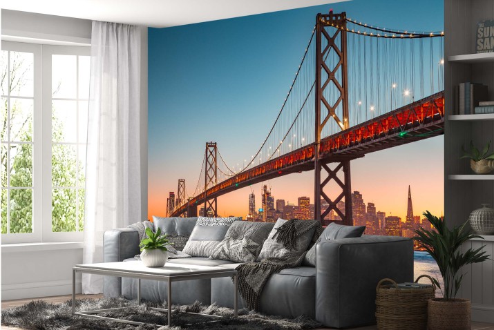 Fototapeta Panorama San Francisco z mostem Oakland Bay Bridge o zachodzie słońca, Kalifornia, USA 81433
