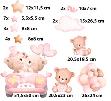 Naklejka na ścianę– różowe misie | Urocza dekoracja dla przedszkolaka | Bajkowe obrazki do pokoju dziecka T42024 - zdjęcie 2