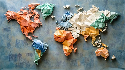 Mapa Świata w Stylu Origami – Designerska Fototapeta 3D, Pastelowe Kolory 81523 - zdjęcie 2