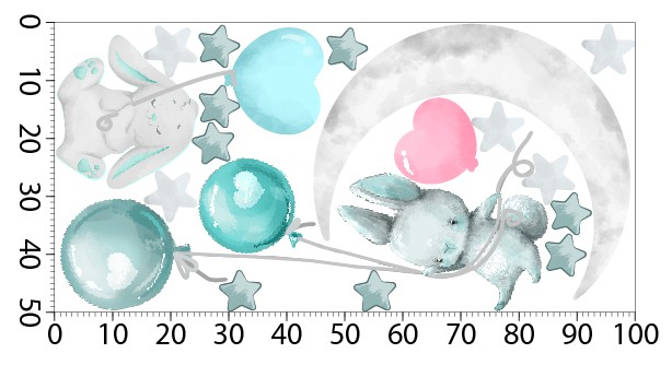 Naklejka ścienna – króliczki z balonami i księżyc, pastelowa ozdoba do przedszkola, sali zabaw T42037 - zdjęcie 3