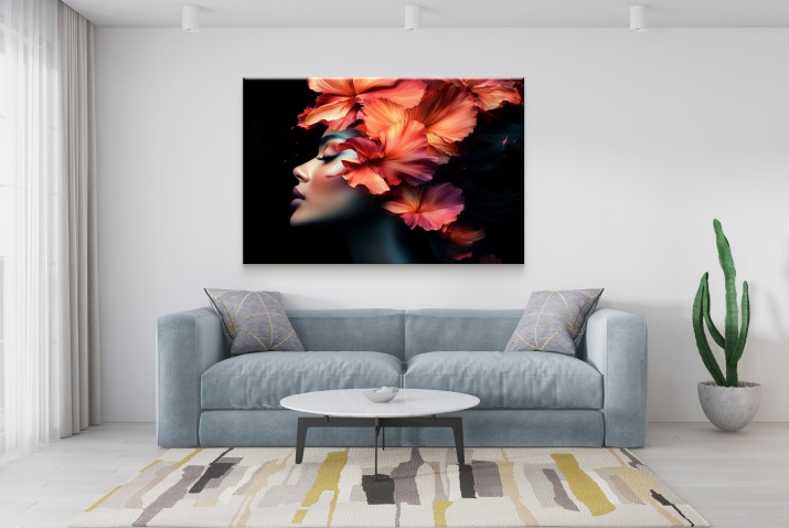 Luksusowy obraz – Piękna kobieta z hibiskusem | Nowoczesna dekoracja ścienna do wnętrz Glamour 81573 - zdjęcie 3