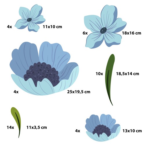 Samoprzylepne naklejki Niebieskie Kwiaty | Pastelowa dekoracja dla dziecka | Ozdobne kwiatki do pokoju przedszkolaka T42074 - zdjęcie 4