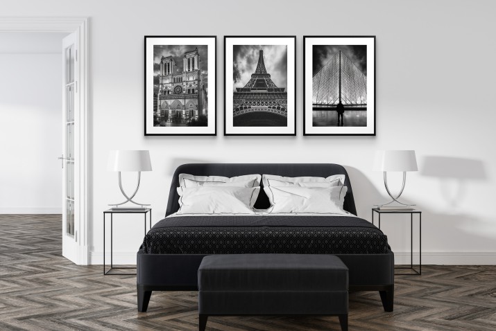Elegancki Zestaw Plakatów Paryż – Wieża Eiffla, Notre-Dame, Luwr – Czarno-Biała Dekoracja Ścienna 94100 - zdjęcie 9
