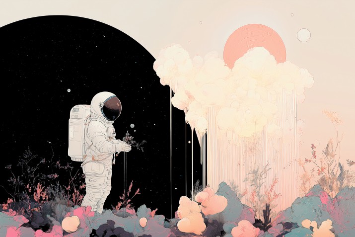 Niezwykła Fototapeta młodzieżowa- Astronauta w Surrealistycznym Kosmosie 81563 - zdjęcie 2