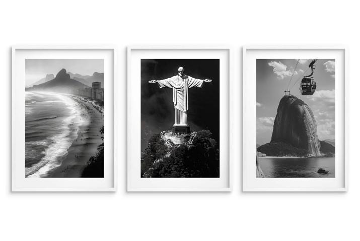 Rio de Janeiro w Czerni i Bieli – Ikony Brazylii: Statua Chrystusa Zbawiciela, Copacabana, Góra Cukru – Stylowe Plakaty 94102 - zdjęcie 2