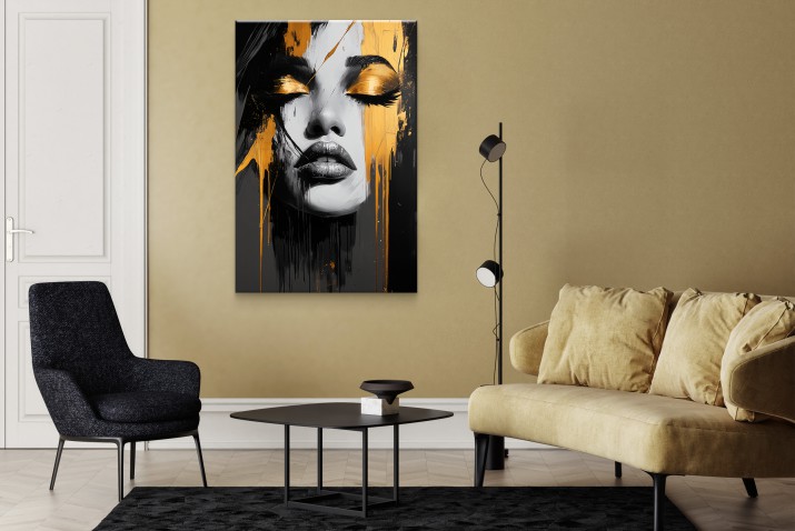 Czarno-Złoty Portret Kobiety | Obraz na Płótnie w Stylu Modern Glamour | Wyjątkowa Dekoracja na ścianę 94053 - zdjęcie 4