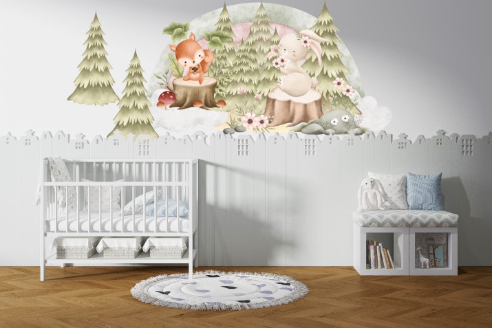 Dziecięce obrazki w stylu akwareli- Las i Zwierzątka w stylu boho | Modne naklejki do pokoju dziecka T42098 - zdjęcie 4
