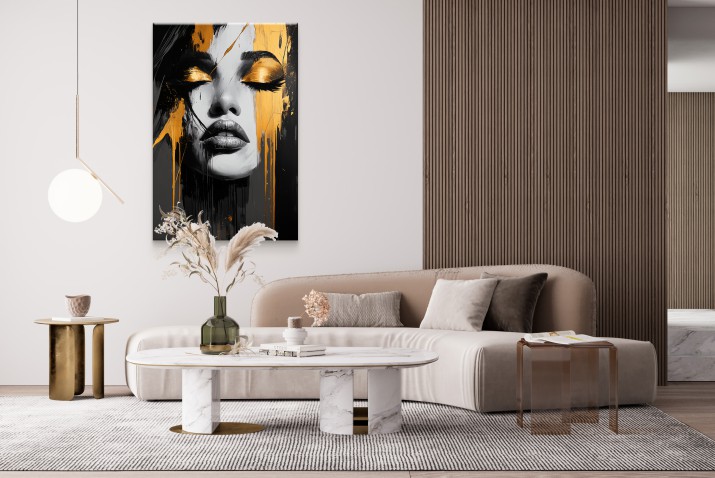Czarno-Złoty Portret Kobiety | Obraz na Płótnie w Stylu Modern Glamour | Wyjątkowa Dekoracja na ścianę 94053 - zdjęcie 3