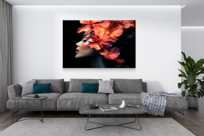 Luksusowy obraz – Piękna kobieta z hibiskusem | Nowoczesna dekoracja ścienna do wnętrz Glamour 81573 - zdjęcie 4