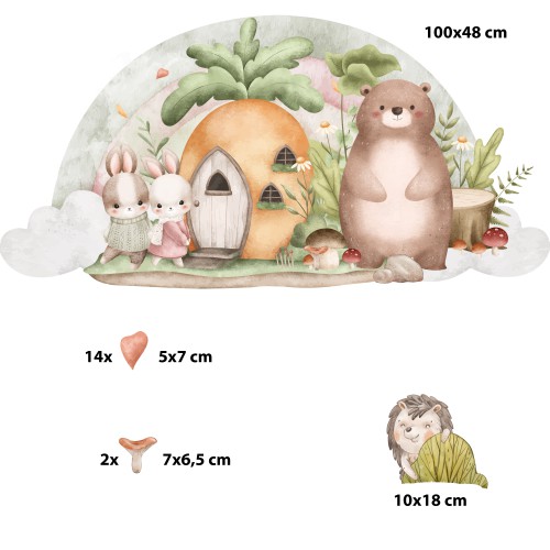Dziecięce Naklejki ścienne w stylu skandynawskim, boho- urocze zwierzątka | Stonowane, Pastelowe barwy do pokoju malucha T42095 - zdjęcie 2