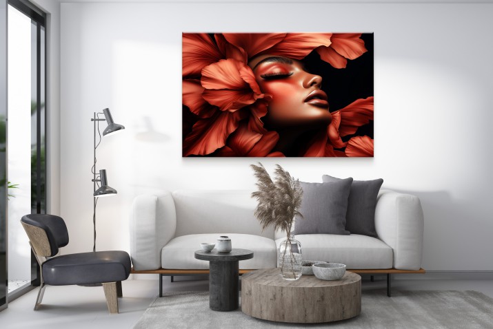 Obraz na ścianę- Portret kobiety w czerwonych kwiatach  Nowoczesny dodatek do wnętrza 81577 - zdjęcie 3