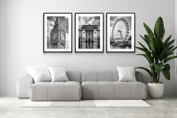 Zestaw 3 plakatów Czarno- biały Londyn – Big Ben, Pałac Buckingham, London Eye – elegancka dekoracja ścienna 94099 - zdjęcie 6