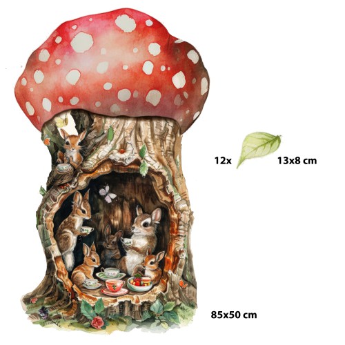 Naklejka ścienna – domek w muchomorze i króliczki | Leśna dekoracja do pokoju dziecka, przedszkola, żłobka T42115 - zdjęcie 2