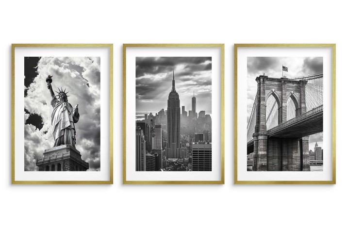 Elegancki zestaw plakatów Nowy Jork – Statua Wolności, Empire State Building, Brooklyn Bridge – czarno-biała dekoracja do salonu, sypialni, biura 94098 - zdjęcie 3