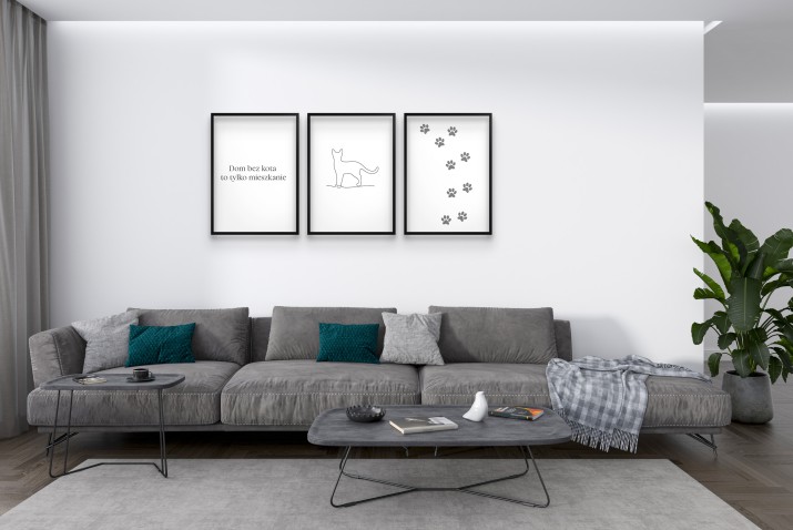 Czarno- białe Plakaty dla miłośników kotów | Obrazki na ścianę w modnym stylu Line Art 81688 - zdjęcie 6