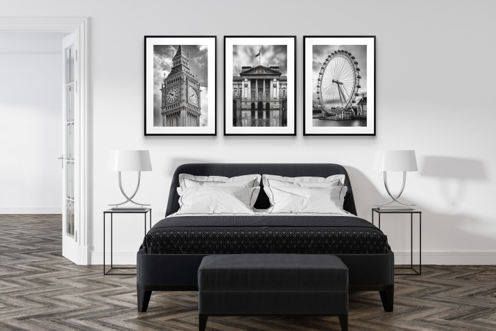 Zestaw 3 plakatów Czarno- biały Londyn – Big Ben, Pałac Buckingham, London Eye – elegancka dekoracja ścienna 94099 - zdjęcie 9
