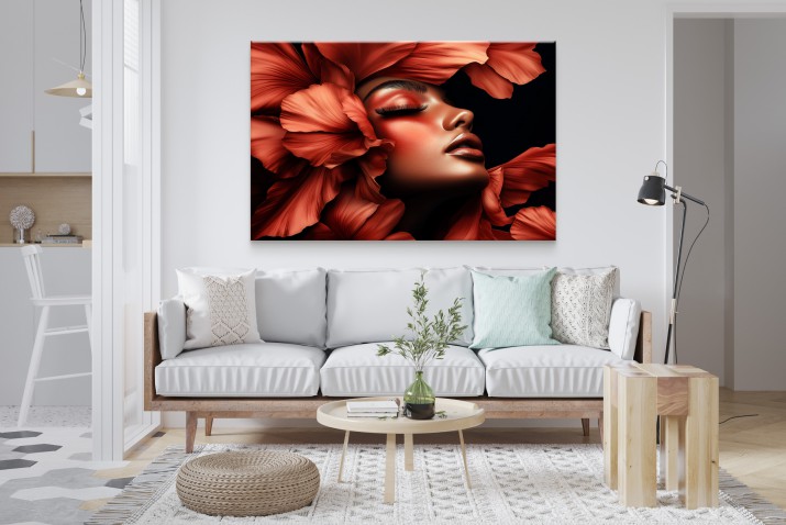 Obraz na ścianę- Portret kobiety w czerwonych kwiatach  Nowoczesny dodatek do wnętrza 81577 - zdjęcie 5