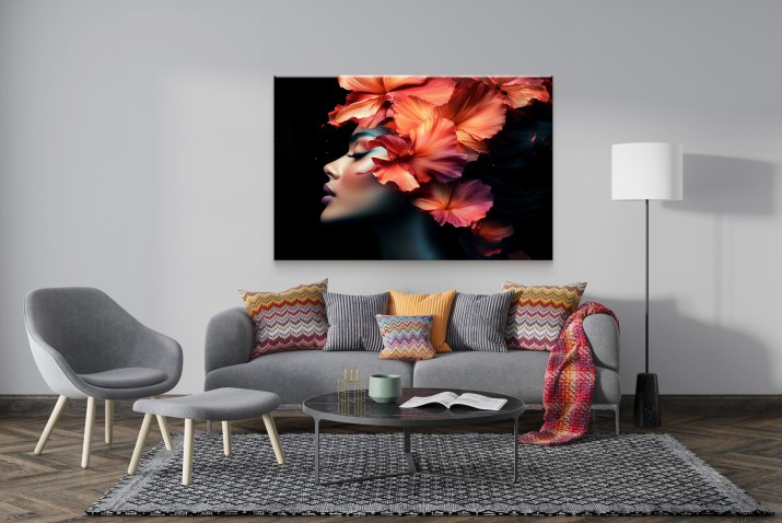 Luksusowy obraz – Piękna kobieta z hibiskusem | Nowoczesna dekoracja ścienna do wnętrz Glamour 81573 - zdjęcie 5