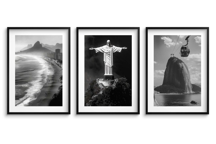 Rio de Janeiro w Czerni i Bieli – Ikony Brazylii: Statua Chrystusa Zbawiciela, Copacabana, Góra Cukru – Stylowe Plakaty 94102 - zdjęcie 9